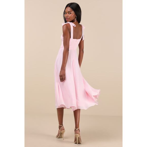 NWT Lulus Sophisticated Charisma Light Pink Tie-Strap A-Line Midi Dress Size S - Picture 3 of 9